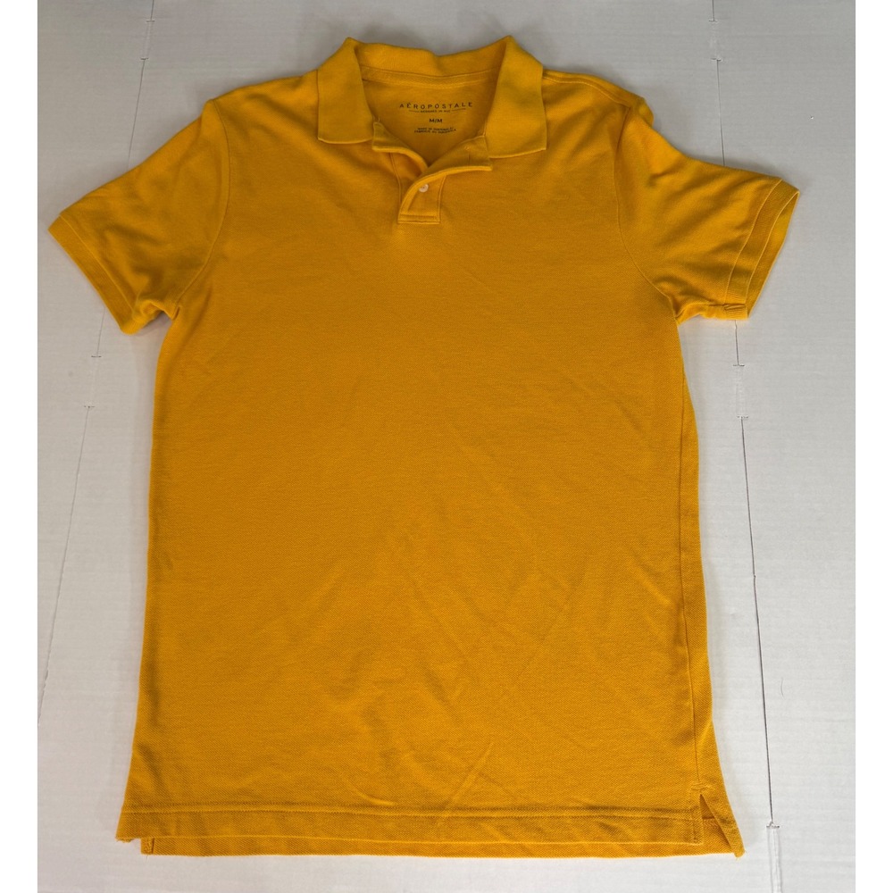 Aeropostale Mens Mustard Yellow Cotton Pique Short Sleeve Polo Shirt Size M